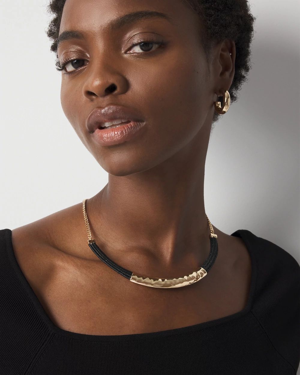 Gold + Black Raffia Collar | White House Black Market